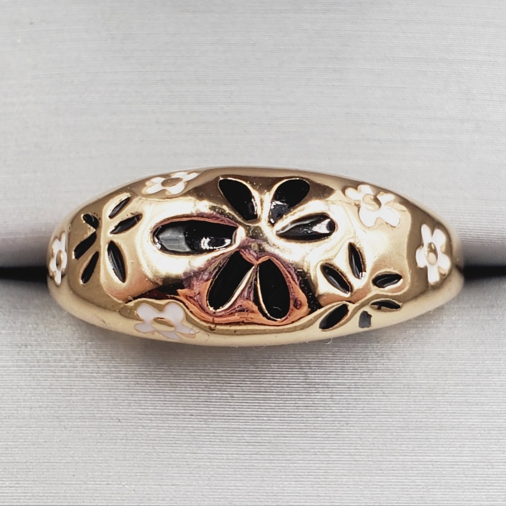 Yellow Gold Plated Floral Ring Flower Ring Enamel Ring Dome Ring Daisy Ring